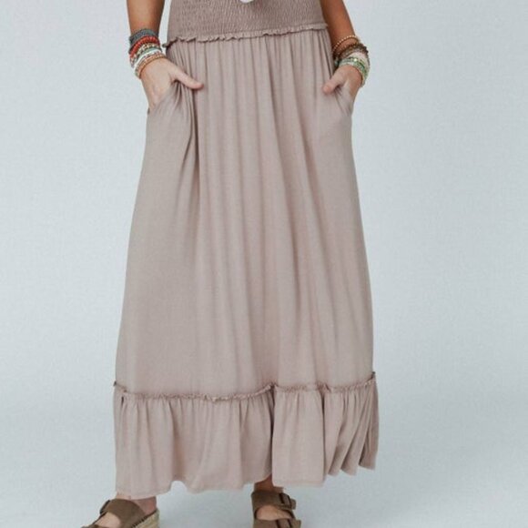 Smocked Maxi Skirt - Dark Mocha - Picture 3 of 4